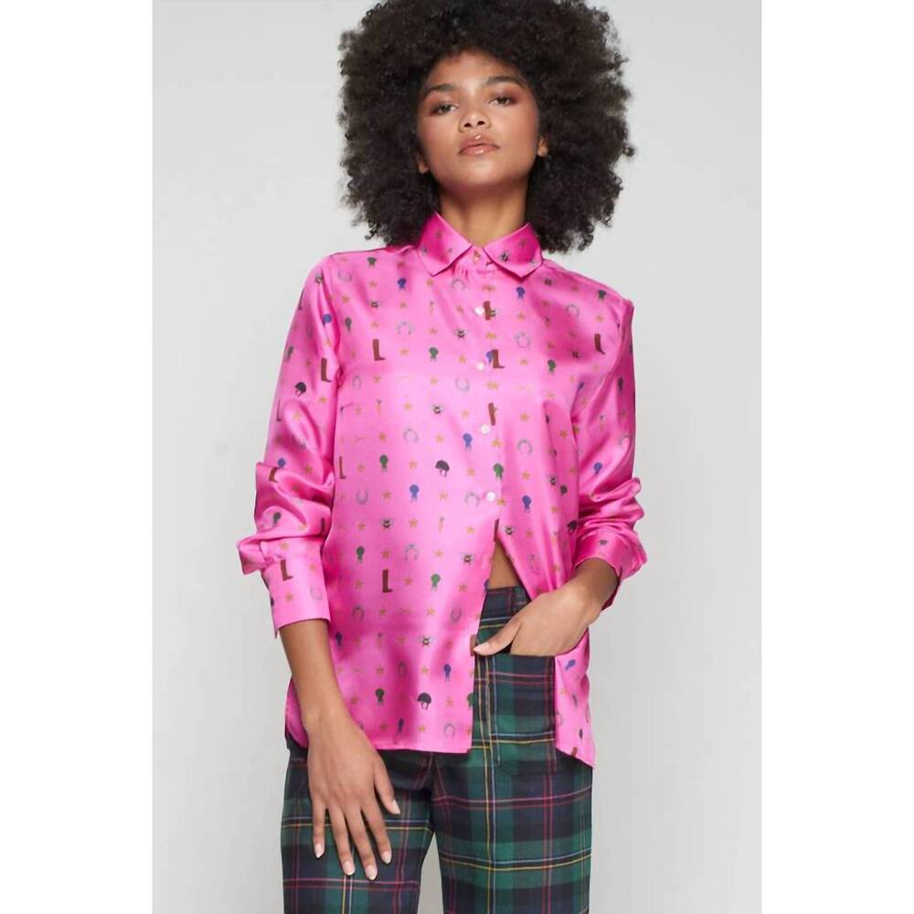 NEW VILAGALLO mariela print silk shirt in rose